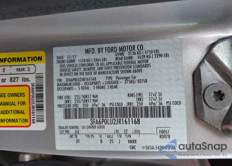 2018 Ford Fusion Hybrid Se z USA, uszkodzony, nr VIN 3FA6P0LU2JR161168